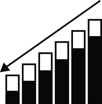 Bar chart illustrating a downward trend with an arrow indicating a decline in performance or value over time
