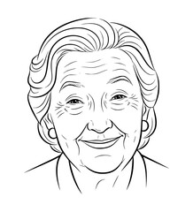 Amused Grandmother Face Line Art