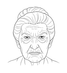 Angry Grandmother Face Line Art