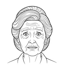Anxious Grandmother Face Line Art