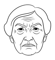Disgusted Grandmother Face Line Art