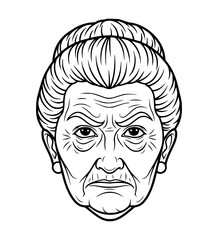 Displeased Grandmother Face Line Art