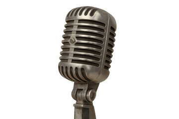 Fototapeta premium Classic microphone standing, ready for recording, with transparent background for easy integration into projects