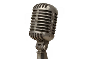Classic microphone standing, ready for recording, with transparent background for easy integration into projects