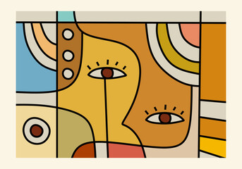  abstract illustration featuring multiple intertwined faces or facial elements