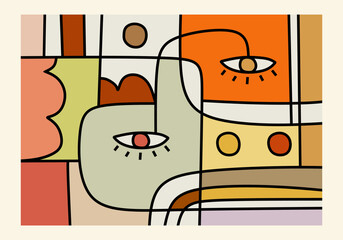 abstract illustration featuring multiple intertwined faces or facial elements