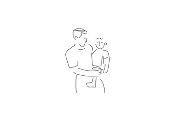  line art illustration captures a tender embrace between an adult figure and a small child. 