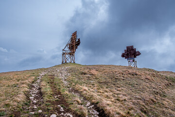 Old repeater shields at the top of the mountain.