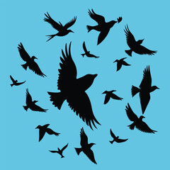 Fototapeta premium Silhouette Flock of Birds in Flight A Stunning Vector Illustration