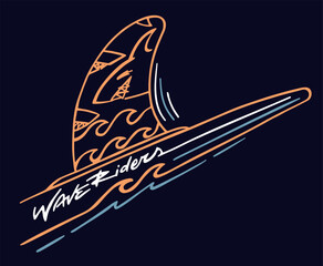 Stylized illustration of a surfboard fin.