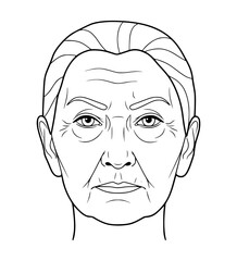 Determined Grandmother Face Line Art