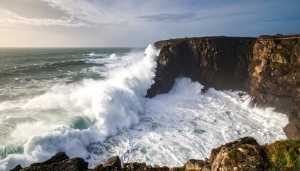 Dramatic coastal waves crashing against cliffs (2)