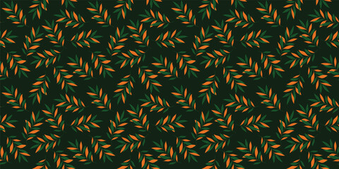 Leaf Orange Green Pattern Seamless Wallpaper Background