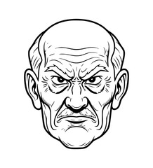 Angry Grandfather Face Line Art