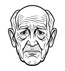Anxious Grandfather Face Line Art