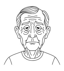 Bored Grandfather Face Line Art
