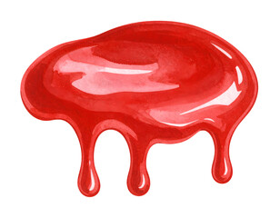 ketchup pool with dripping tails watercolor sauce splash isolated on transparent background
