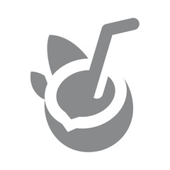 Coconut cocktail with straw vector icon. Exotic, summer drink, tropical summer vacation symbol.