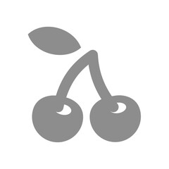 Cherries with leaf vector icon. Slot machines, gambling and fruit machine cherry symbol.