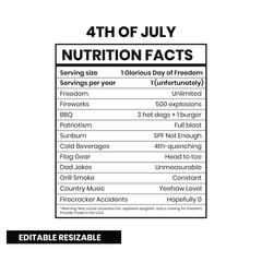 Funny 4th of July Nutrition Facts Vector &ndash; Editable Patriotic Label Template for Printable Party Designs