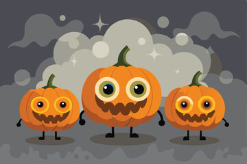 Fototapeta premium Cute, cartoonish pumpkins with friendly, slightly spooky faces, perfect for Halloween-themed designs.