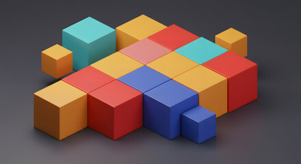 Obraz premium Abstract Colorful 3D Block Puzzle Design Geometric Cube Composition