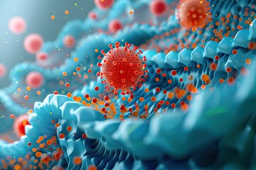 D enzyme interacting with substrate, molecular biology close-up render