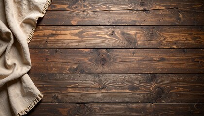 Rustic wooden table with linen cloth