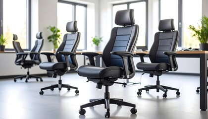 Modern office chairs in a bright space