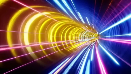 Vibrant light tunnel with dynamic colors creating an immersive experience in a futuristic setting