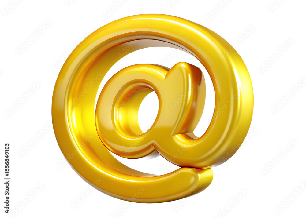 Fototapete a polished golden at symbol rendered in 3d with a glossy finish and a black background representing 