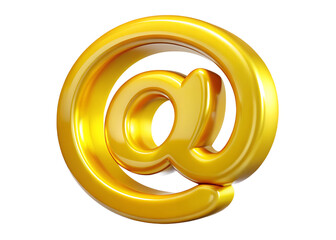 Obraz premium A polished golden at symbol rendered in 3d with a glossy finish and a black background representing email and online communication