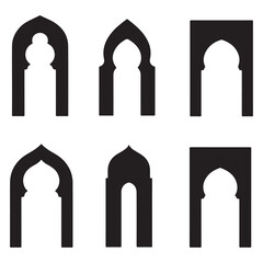 Islamic Arch Window Vector Set - Outline and Solid Mosque Door Frames