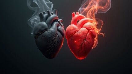 Intense contrast of hearts digital art abstract concept emotional representation, World Lung Cancer Day