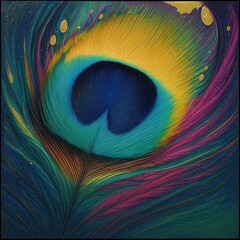 Obraz premium Close-up of a vibrant peacock feather with shimmering colors