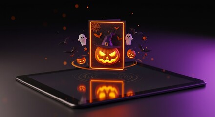 Spooky Halloween card on a tablet