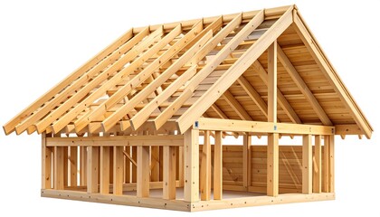 Wooden house frame under construction