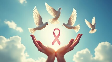 Releasing doves for hope outdoor setting inspirational image bright sky uplifting concept, World Lung Cancer Day