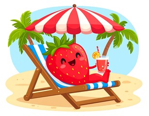 Strawberry relaxing on beach