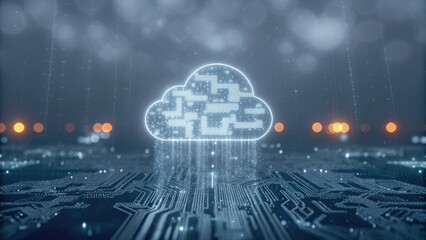 Abstract cloud computing tech. Safe encrypted storage, personal data protection, verified encription tech. Security protocol wireless file transfer drive service.