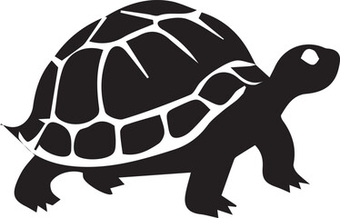 Monochrome Silhouette of a Turtle with Ornate Shell Design Calmly Walking Forward Representing Nature and Marine Life