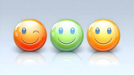 Trio of Glossy Smiley Faces in Multicolors