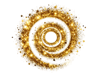  Spiral Light Wave of Magical Golden Dust and Stars Top-Down View isolated on transparent background PNG