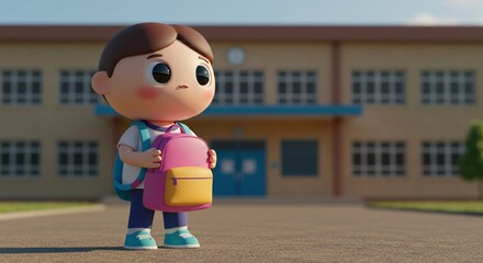 Toon Schoolboy With Backpack at School