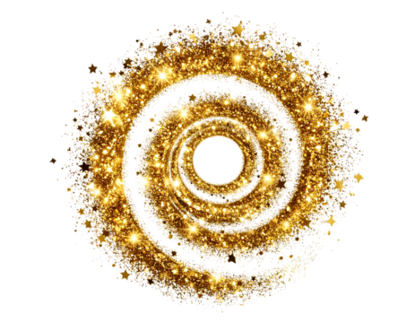  Spiral Light Wave of Magical Golden Dust and Stars Top-Down View isolated on transparent background PNG