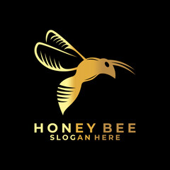 Bee simple logo design vector. Gold Bee sign logo design template