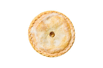 Golden brown apple pie with sugar crust and vent isolated on transparent background