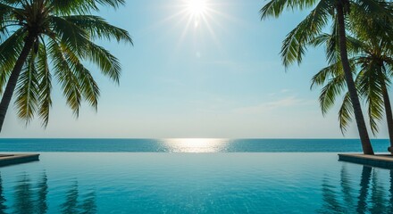 Tropical pool paradise framed by palms