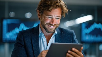 Close-up of Financial Advisor Analyzing Data on Tablet in Office