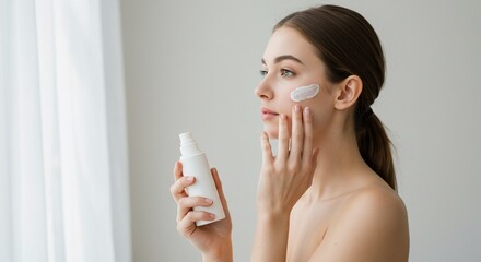 Woman applies cream radiant skincare routine